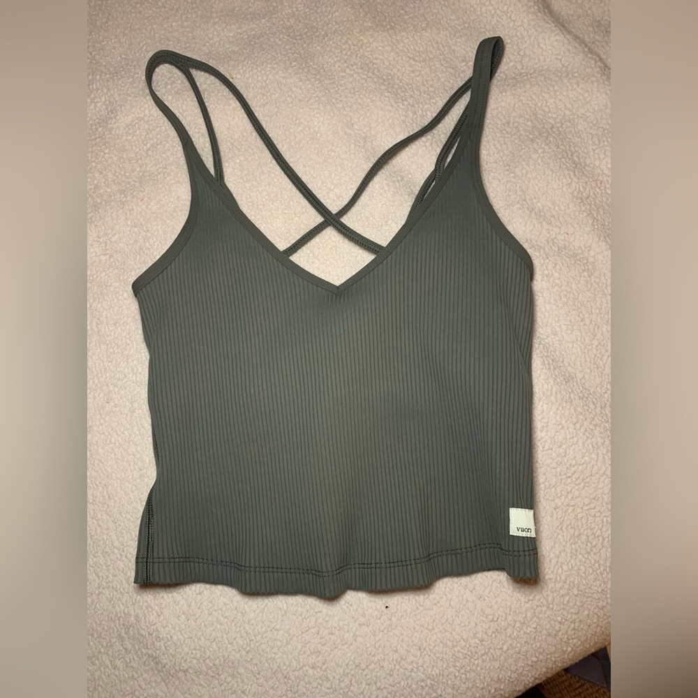 Vuori Olive Green Ribbed Crop Tank Top - Picture 6 of 9